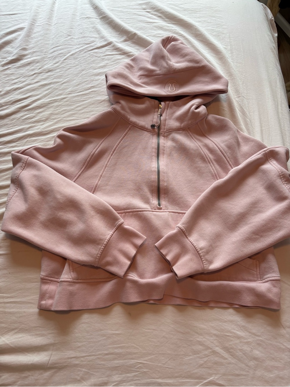 lululemon athletica Baby Pink Hooded Scuba Cropped Half-Zip Jacket